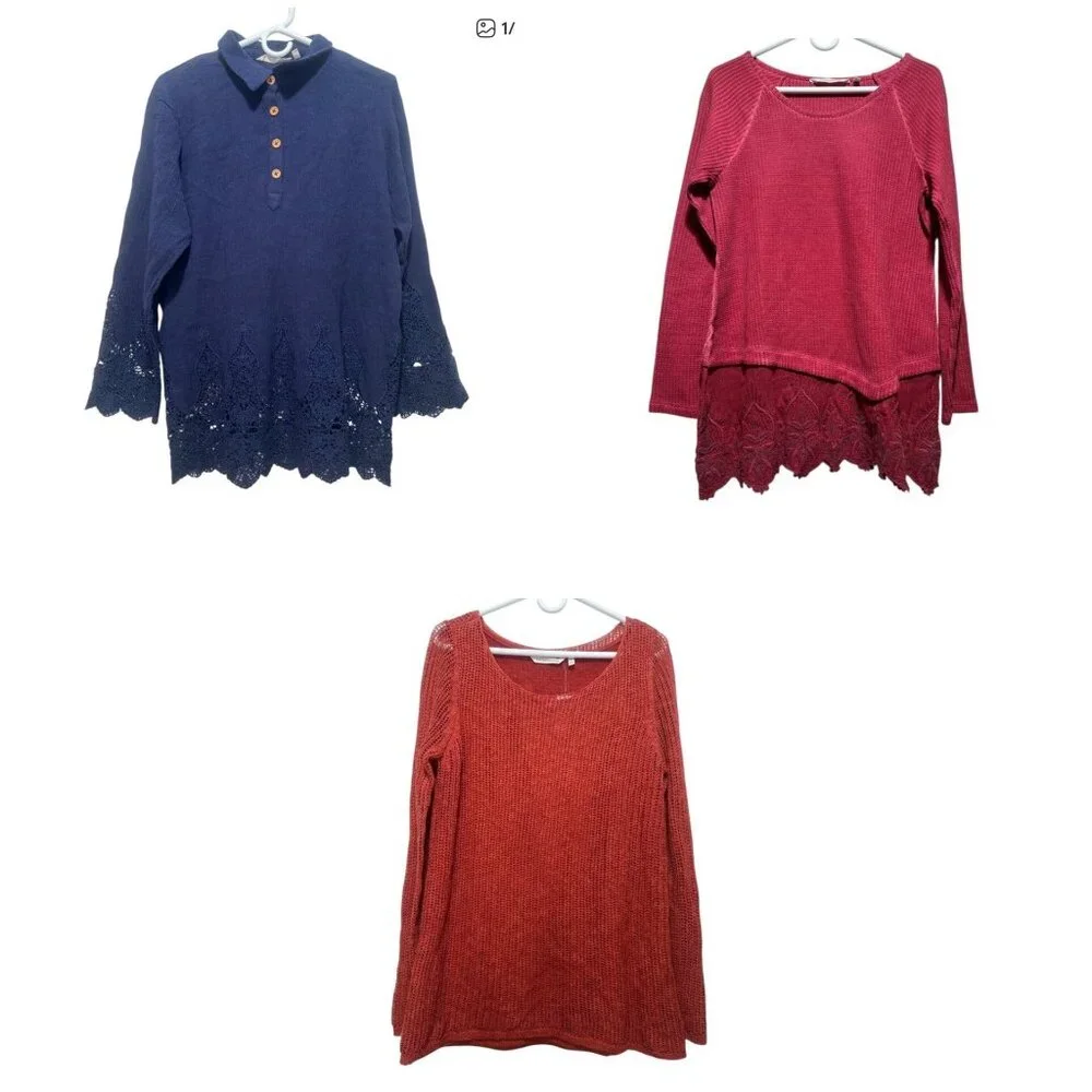 Soft Surroundings Set of 3 Tunics Tops Women Medium Lagenlook Beach Crochet Boho